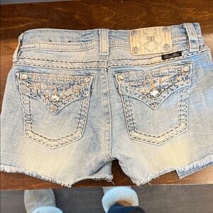 Miss Me Faded Blue Denim Shorts with Embellished Pockets